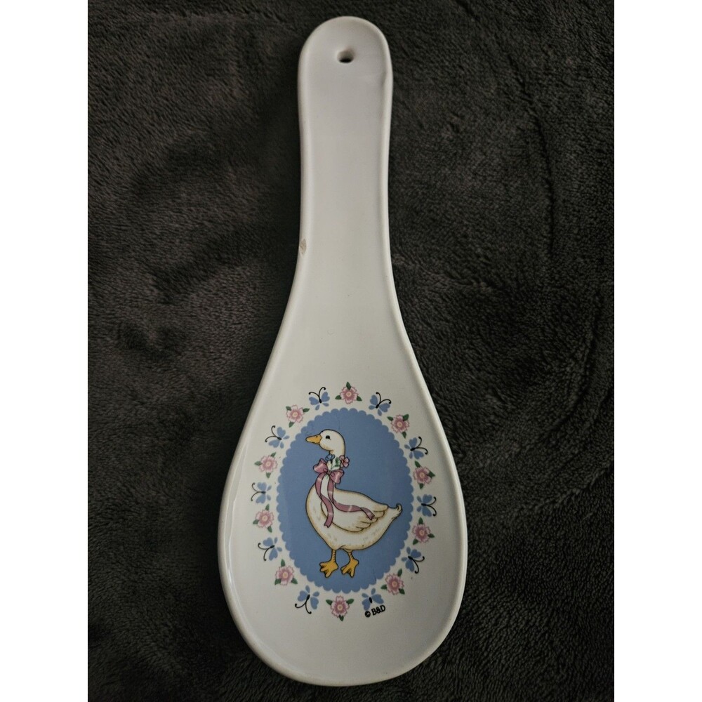 Treasure Craft Ribbon Geese Spoon Rest Goose Flowers 9 7/8" Vintage USA